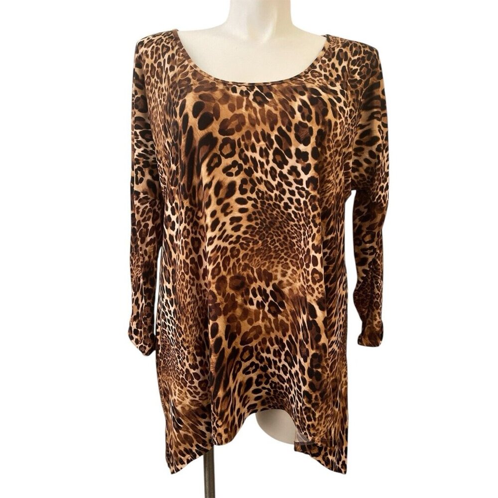 Piphany Size XL Leopard Animal Print Asymmetrical Long Sleeve Tunic Top Safari